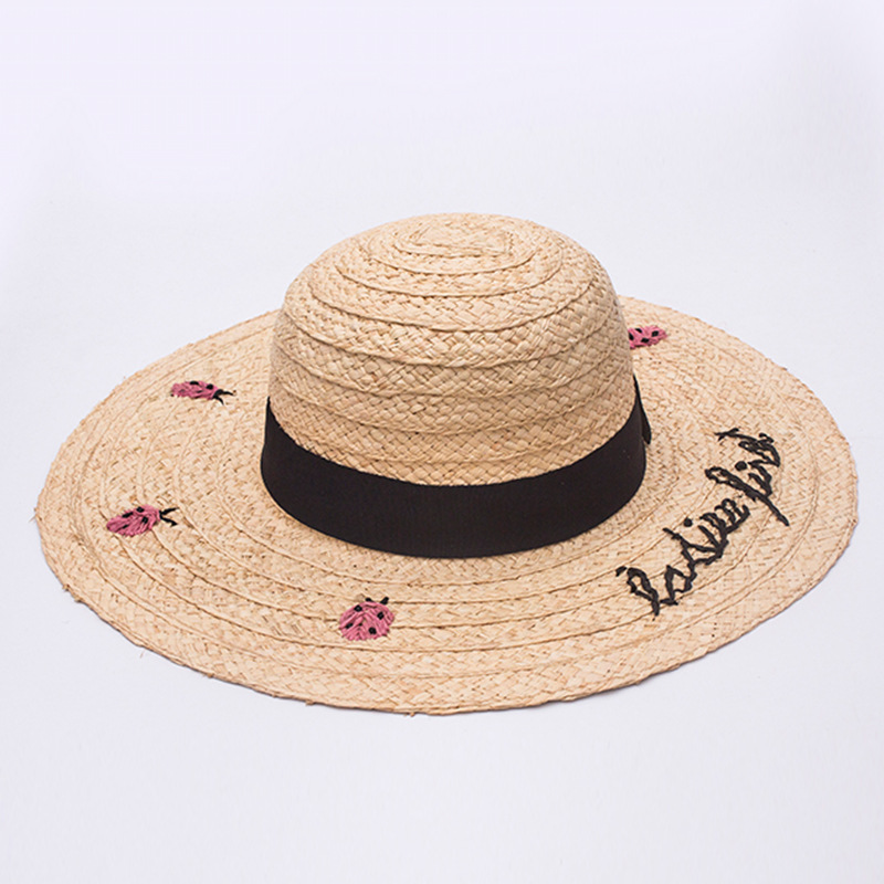 夏天英伦太阳帽女拉菲编织草帽海边度假帽子遮阳防晒沙滩出游帽子