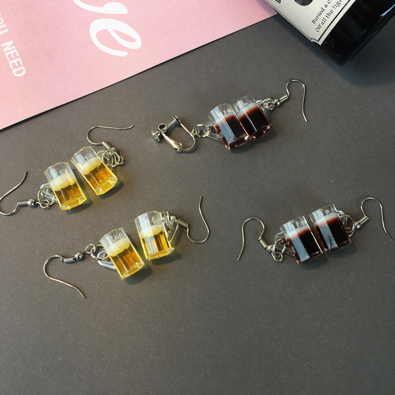 Shopping Occasion Novelty Wine Glass Plastic Resin Plating Earrings