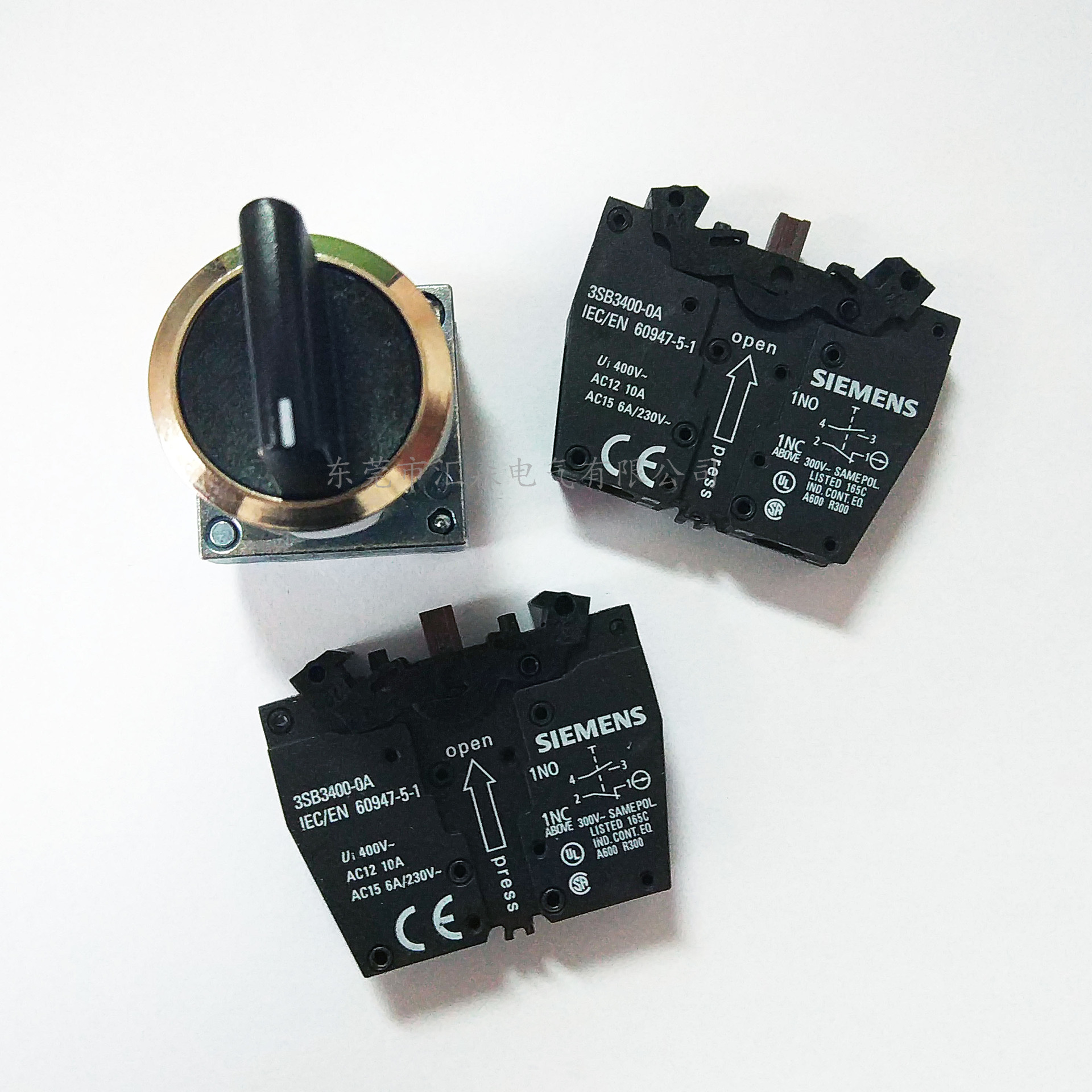 SIEMENS 西门子3SB3608-2DA11 金属旋钮开关3位自锁2NO+2NC