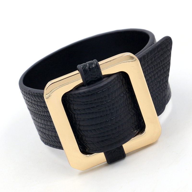 Schlangenmuster Lederarmband Damen Breit Manschette Modeschmuck_voghion.com