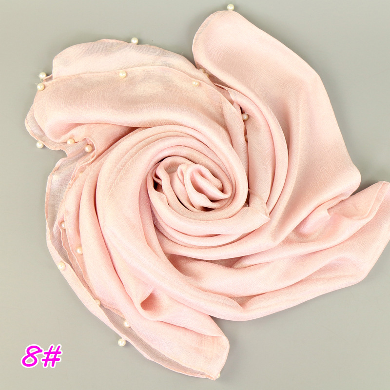 8# -钉珍珠围巾荷兰亚麻单色围巾