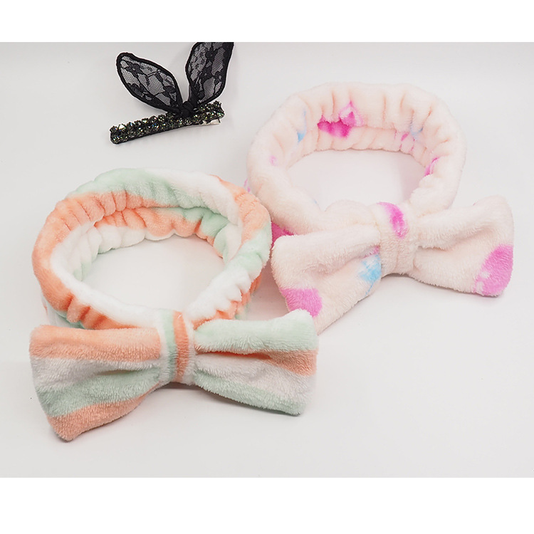 Cute face bow hair Belt flannel bath makeup dish hair scarf hairband hair accessories factory direct sales
