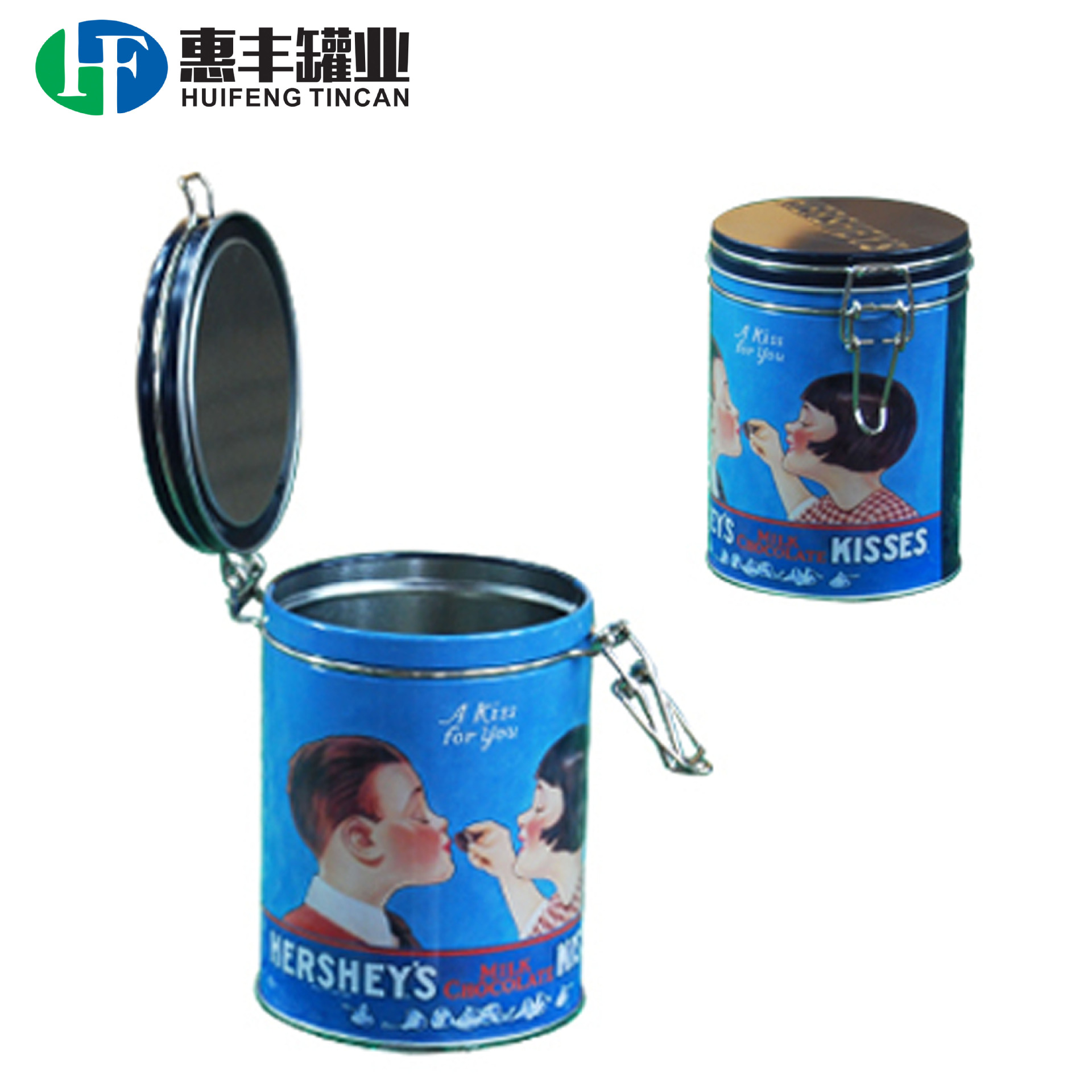 马口铁茶叶圆罐 带铁线环扣咖啡罐 金属盒食品罐 coffee tin can