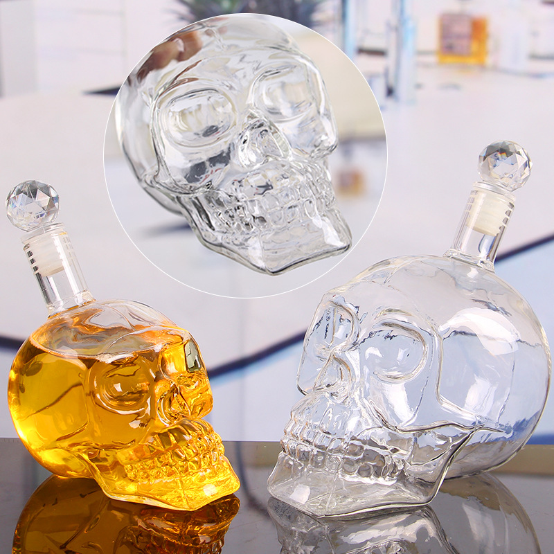高硼硅玻璃酒瓶 个性骷髅头威士忌酒瓶 .高硼硅玻璃