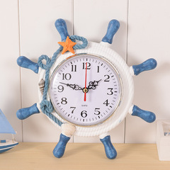 Mediterranean style retro anchor wall decor, wooden ship rudder creative silent clock for students