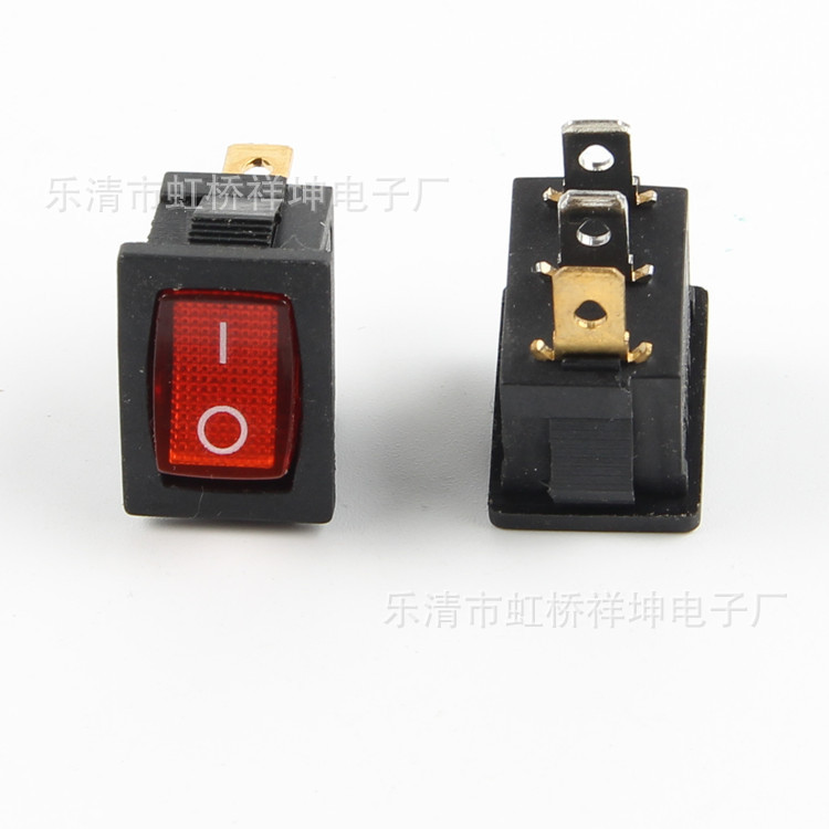 直销供应 KCD1-101黑底 红盖 铜脚  三脚带灯 船型开关