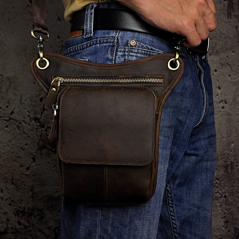 Unisex Mens Genuine Leather Messenger Waist Hip Bum Pack Motorcycle ...