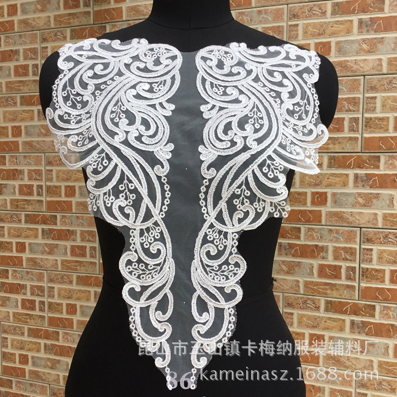 一件发货高定欧美婚纱用车骨蕾丝花贴背贴花 车股花朵软网底