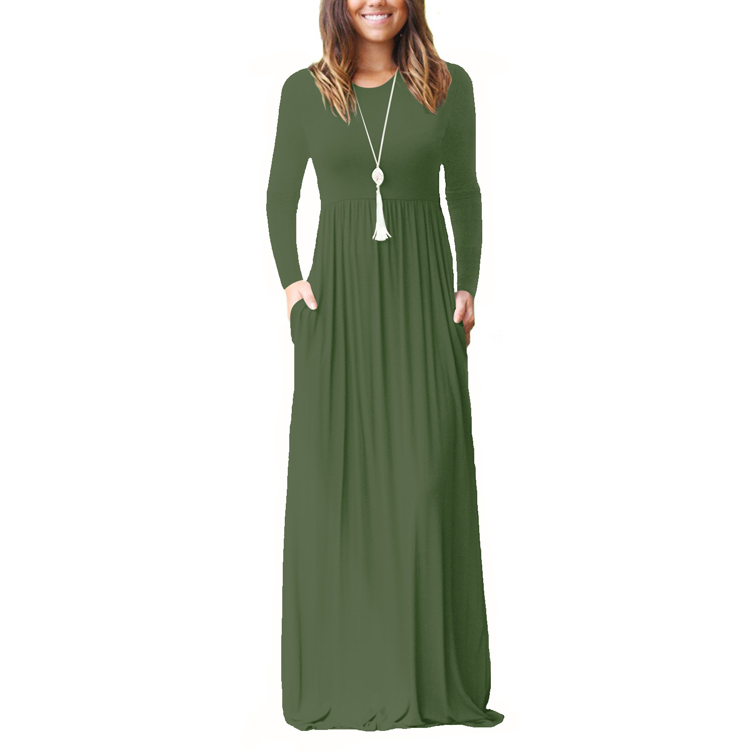 Maxi Casual Dress Women Fashion Loose Dresses Solid Long Sleeve Dresses ...