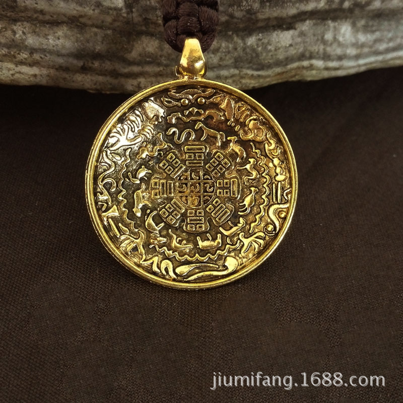 Xizango doce Zodiaco nueve Palacio chismes espejo de bronce Tarjeta de la cintura de Buda coche colgante coche interior bolsa colgante estilo étnico