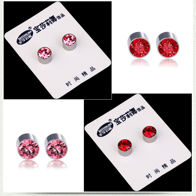 New Color Diamond Titanium Steel Magnetic Stud Earrings display picture 4