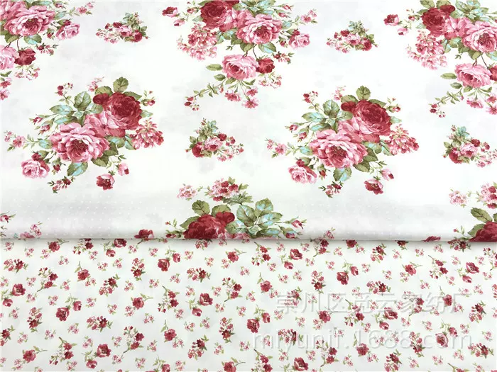 纯棉斜纹布料 全棉AB版韩版大花小碎花米白底床品围裙连衣裙里布