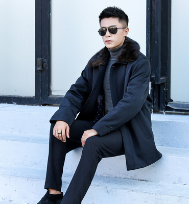 中老年尼克服皮草男装水貂毛领棉衣外套獭兔毛内胆冬季棉服爸爸款