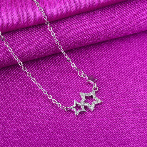 New trendy silver-plated necklace lockchain embellished with stones, star-shaped, cute and sweet, Korean-style silver jewelry accessory, birthday gift