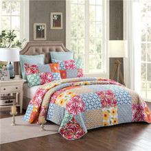床上三件套 新款美式纯棉平纹手工拼布绗缝被床盖空调被 家纺批发