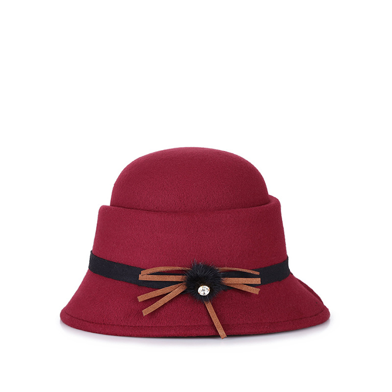 Sombrero de mujer de otoño e invierno de lana de estilo coreano con forma especial de diamantes de imitación elegante sombrero de mujer a prueba de frío cálido bombín sombrero de cuenca sombrero bolsa de pelo superior