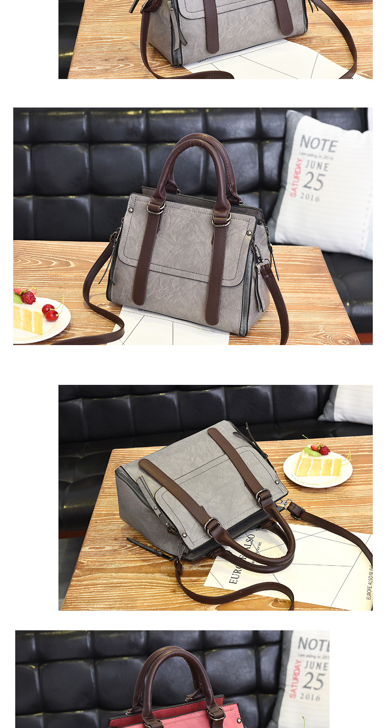 Women's Medium Pu Leather Solid Color Basic Vintage Style Square Zipper Shoulder Bag Crossbody Bag Boston Bag display picture 3