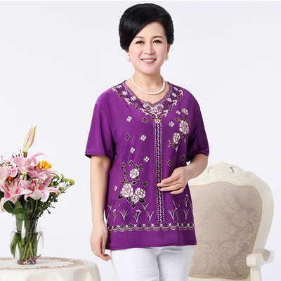 Middle and old age Women's wear Phnom Penh Short sleeved Self cultivation fashion summer Thin section Mom outfit Short sleeved T-shirt