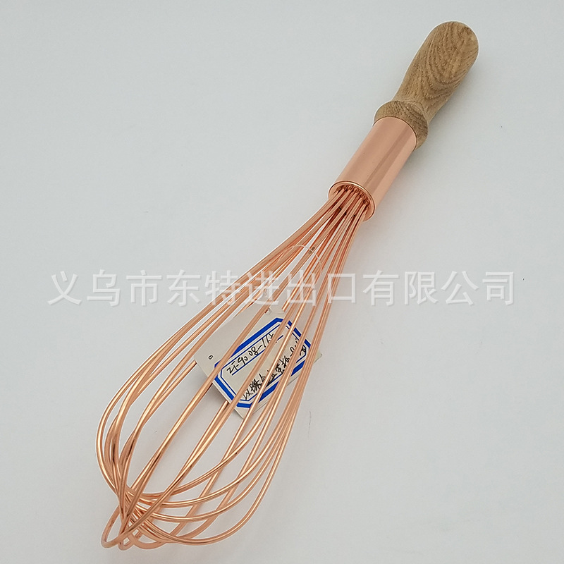 厂家直销不锈钢打蛋器玫瑰金橡木柄打蛋器8线搅拌和面器烘焙用品详情图7