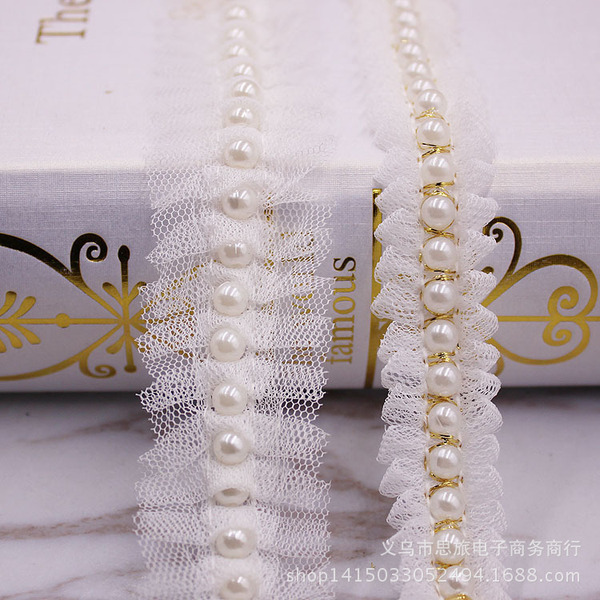 White lace hair accessory pearl with bow