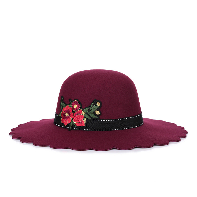 El otoño y el Invierno sombrero de lana de ala grande hueco sombrero de copa de estilo Chino serie de flores sombrero caliente Amazon bolsa de pelo superior