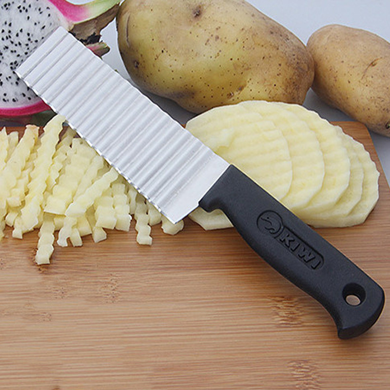 T French Plastic Handle Wave Knife French Fries Knife Kitchen Multi-functional Vegetable Cutter Stainless Steel Wolf Tooth Potato Slicer