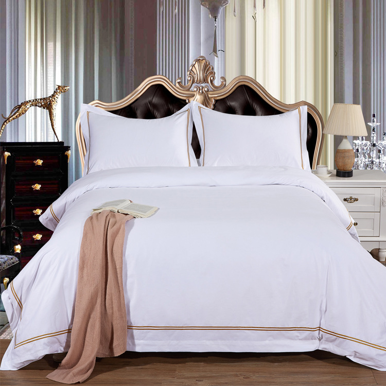 厂家直销四周绣花酒店床上用品四件套全棉被套宾馆布草批发|ru