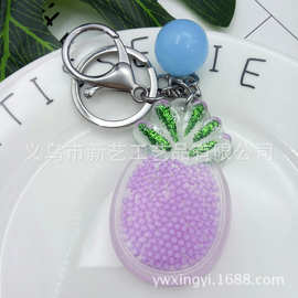 厂家批发树脂钥匙扣创意透明亮粉菠萝钥匙扣高档珠子包包挂件礼品
