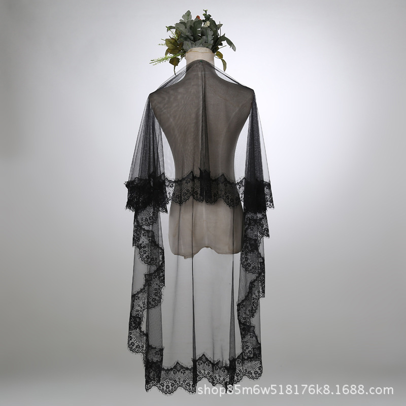 Special offer new lace soft Net 3 m long trailing veil photo studio photo photo shoot COS bride black veil Special offer new lace soft Net 3 m long trailing veil photo studio photo photo shoot COS bride black veil