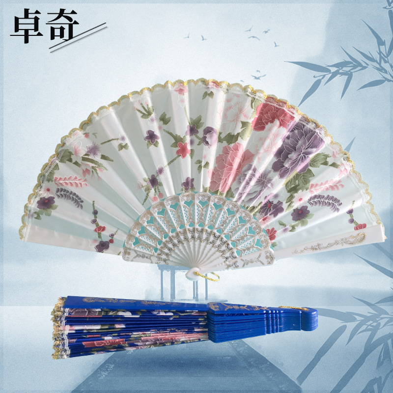 加厚款2.1cm绸布扇金边蕾丝旅 女士扇 舞蹈扇shanguw烫金|ms