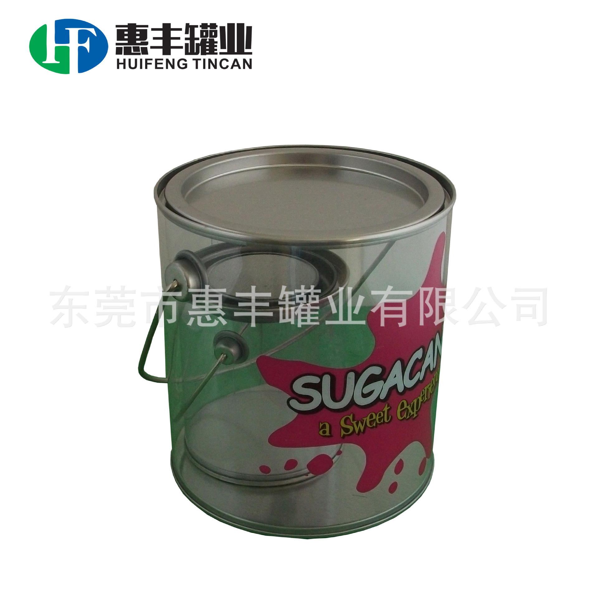 供应带印花PVC桶 马口铁盖PET桶 礼品透明罐 TIN BOX 铁盒定制