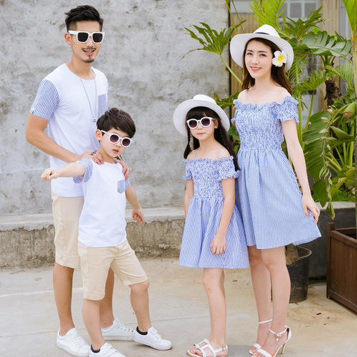 Summer Parent-Child Outfit Fashion Trendy Kids Short Sleeve T Family Set Mother and Daughter One-Shoulder Dress 1138