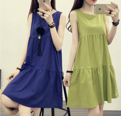 2019春加肥加大碼女裝棉麻連衣裙夏裝胖妹妹中長款寬松胖MM200斤