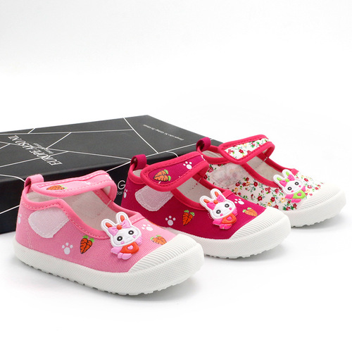 New Magic Tape Cartoon Children's Canvas Girl's Square Mouth Princess Shoes for Kids Manufacturer Wholesale B813