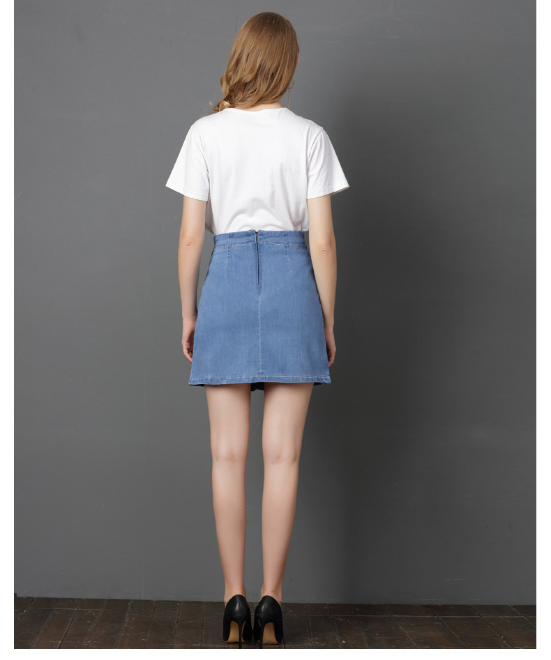 high-waist bow tie A-line denim skirt  NSDT12624