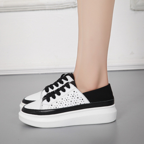 New Genuine Leather Pancake Leisure Shoes Korean Style Low-top Lazy Fashionable Breathable Slip-On Women's White Shoes