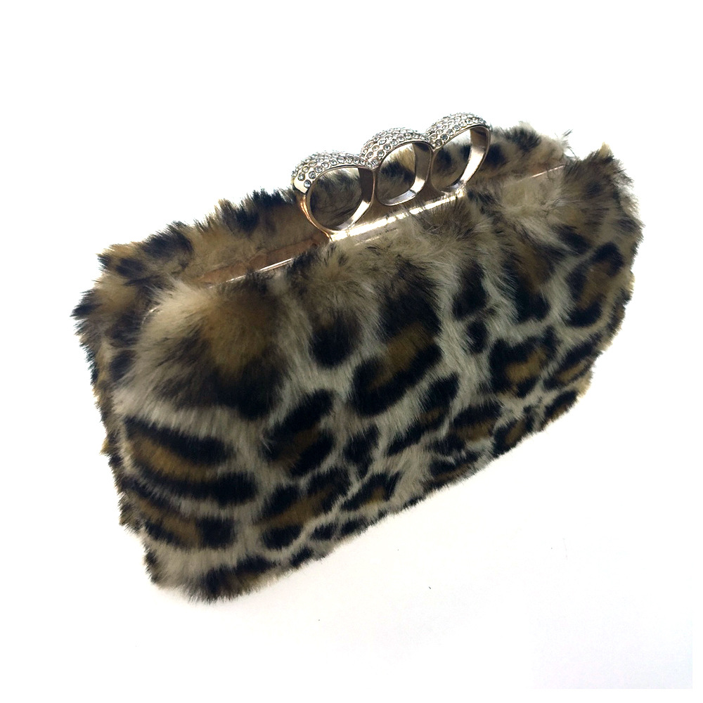 Túi clutch nữ lông giả họa tiết da báo, tay cầm và dây xích, dự tiệc sang trọng — Họa tiết da báo màu mơ, Họa tiết da báo màu camel chi tiết 10