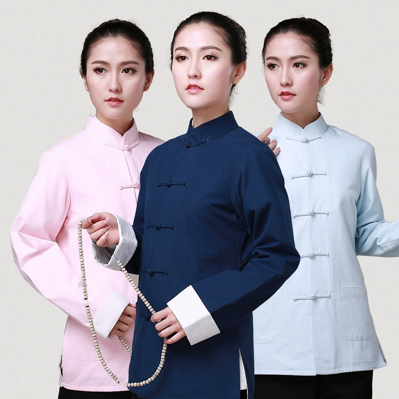 Костюм Тан в китайском стиле, пальто из чистого хлопка, женский топ из модифицированного хлопка и льна ханьфу на весну и осень, женский топ в китайском этническом стиле