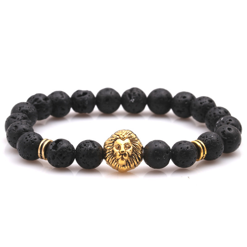 8mm Volcanic Stone Beaded Bracelet Frosted Stone Stretch Natural Stone Lion Head Bracelet Wholesale display picture 1
