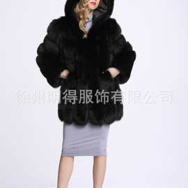 欧美新款海宁皮草仿狐狸毛外套中长款大衣长袖连帽特价清仓
