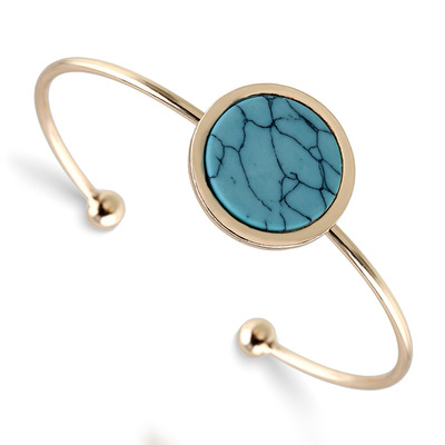 Selling Europe and America Simplicity circular Turquoise Bracelet Cross border Source of goods Gold-plated Opening Bracelet wholesale 3 colors 03262