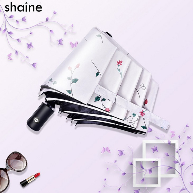 Fully Automatic Umbrella Anti-Ultraviolet Sun Umbrella Small Fresh Female Three Folding Clear Umbrella Dual-Use Vinyl Sun Protection Umbrella