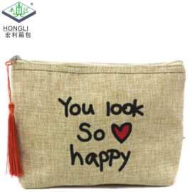 手拿麻布化妆包 旅行化妆包防水 日式清新麻布化妆袋洗漱包收纳