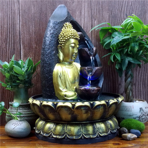 Factory Direct Sale Buddha Resin Craft Creative Waterfall Landscape Chinese Style Water Flow Ornament One Piece Drop Shipping