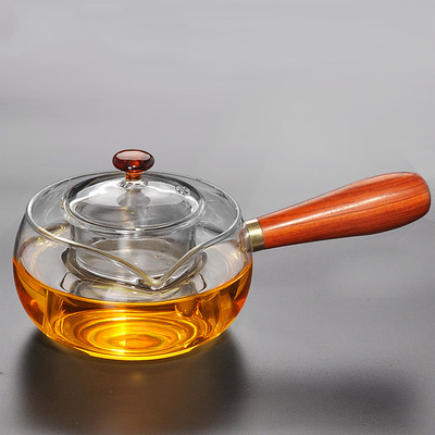 廠家批發茶壺耐熱玻璃桔普煮茶神器木把側把壺玻璃煮茶壺泡茶壺