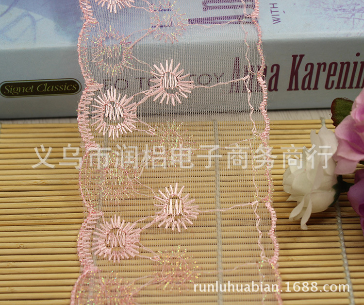 厂家直销现货供应8CM双边网纱金线刺绣花边 DIY辅料