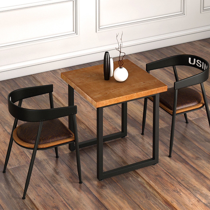 Factory direct selling square casual tables and chairs Simple retro milk tea shop cafe outdoor small dining tables and chair combinations