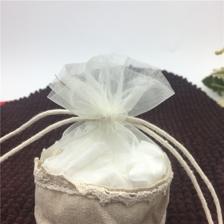 【厂家直供】首饰珠宝首饰包装袋棉麻布拼接纱布 半透明 棉麻布袋