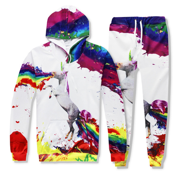 men casual hooded suit Unicorn Unicorn hooded sweater 3D digital printing customized male class service