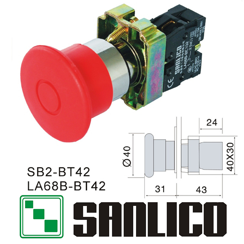 乐清三力金属紧急停止推拉蘑菇头LA68B SB2 XB2-BT42按钮开关